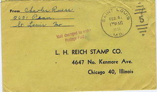 DAMAGED BY WATER. 1951 envelope from St. Louis to Chicago with a ...