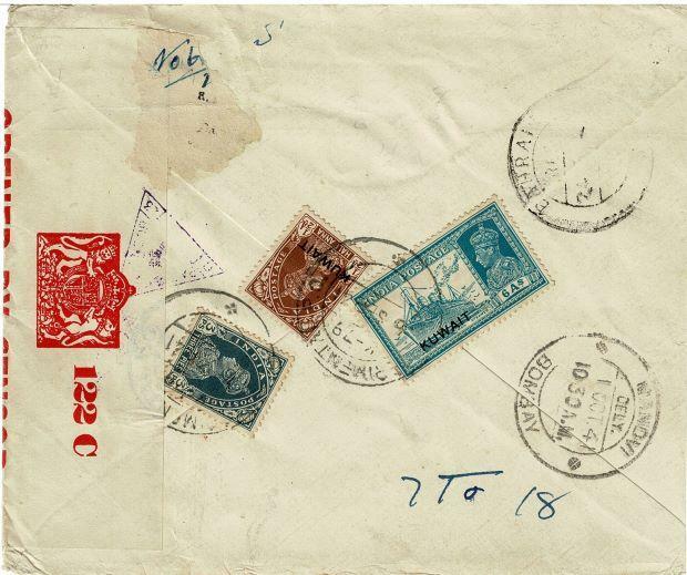 1941 censored cover sent registered air mail to Bombay with, on the ...