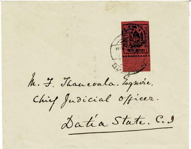 DUTTIA. 1917 cover to the Chief Judicial Officer, Duttia State, with ...