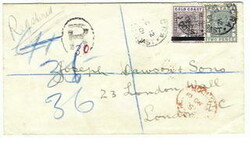 1901 registered envelope to London bearing a ONE PENNY on 6d ...
