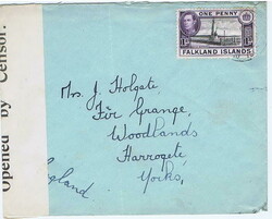 1942 censored envelope to England bearing a 1d cancelled PORT STANLEY ...