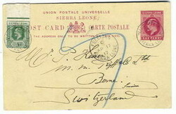 1917 1d Edward VII postal stationery card to Switzerland with a ½d ...