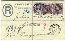 1906 2d registered envelope to Gotha, (Germany) endorsed 'Via ...