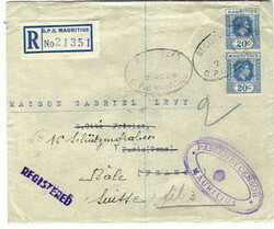 1939 registered and censored envelope to France, and then redirected ...