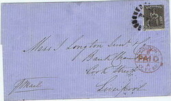 1868 outer wrapper to England franked with a 1/- tied by a '1' in ...
