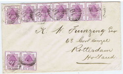1895 envelope to Holland with two pairs, a single and a strip of ...