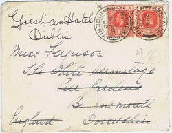 1928 cover to Bournemouth, England, redirected to Dublin, Ireland, ...