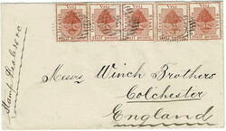 1894 cover to England with five ½d’s cancelled by barred ‘X’ ...