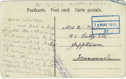 1915 censored picture post card (Bethanien) to Jeppestown, ...