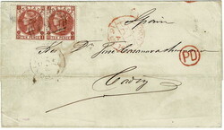 PORTO RICO. 1874 folded rapper to Cadiz, Spain, with a pair of 10d ...