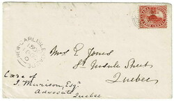 1868 cover to Quebec with a 5c tied by a target canceller with a NEW ...