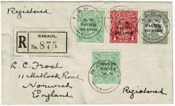 N. W. P. I. 1919 cover sent registered to England with two Kings Head ...