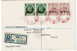 c1945 cover sent registered to H.M.S. Eaglet, G.P.O. London, with a ...