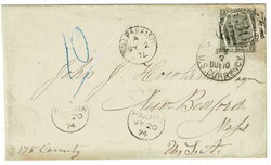 VALPARAISO, CHILE. 1874 taxed cover to New Bedford, USA, with a G.B. ...