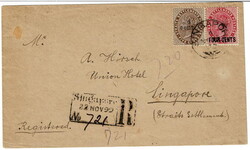 SINGAPORE. 1899 cover sent registered locally with a 4 cents on 5c ...
