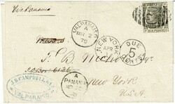 VALPARAISO, CHILE. 1878 outer wrapper to New York, endorsed ‘Via ...