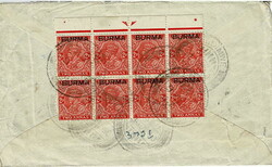 1940 censored air mail cover to England with a block of 8 x 2a on the ...