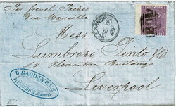 ALEXANDRIA, EGYPT. 1869 folded outer wrapper to Liverpool with a 6d, ...