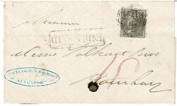 SINGAPORE. 1860 outer wrapper to Bombay with a 4a cancelled by a ...