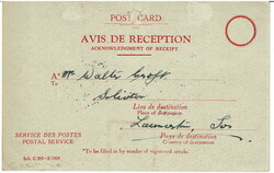 1930 incoming Avis de Reception card from Prague to Launceston, ...