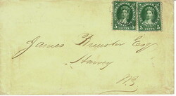 1861 cover to Harvey with two 5c lightly tied by a barred grid ...