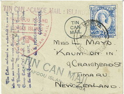 1937 Tin Can Mail cover to Timaru, New Zealand , with a 2½d ...