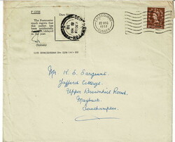 1957 cover to Southampton cancelled EASTBOURNE 22 DEC 1957. A label ...