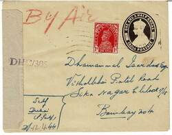 1941 censored 1½ annas postal stationery envelope to Bombay with a ...