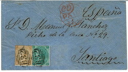 ARGENTINA. 1868 cover to Santiago, Spain, with a 9d straw Plate 4 and ...
