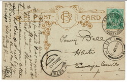 1913 post card to HLUTI with a ½d cancelled by a fine strike of the ...