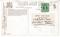 1914 post card to Blackpool, England, with a ½d on each side, paying ...