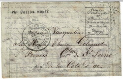 1870 SCILLY ISLANDS. 1870 Ballon Monte letter to St. Seine, Cote ...