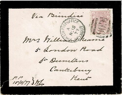BEYROUT. 1877 mourning envelope to Canterbury, endorsed ‘Via ...