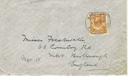 1927 envelope to England bearing a 2d cancelled by a fine strike of ...