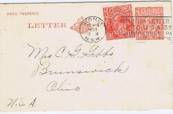 1928 1½d letter card to the USA with a 1d added to pay the 2½d rate ...
