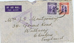 1940 censored air mail envelope to England franked with a 5c and 50c, ...