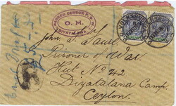 1901 registered envelope to Diyatalawa P.O.W. Camp bearing two ...