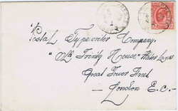 1912 envelope to England franked with a 1d cancelled by the very ...