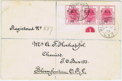 1900 registered envelope, locally addressed, bearing a lower left ...