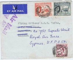 1958 envelope sent air mail to England with a 20c and a 5c cancelled ...