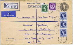 1965 2/- registered envelope, size 'H' sent air mail to the U.S.A. ...
