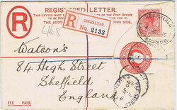 1916 2d registered envelope to England with a 1d added cancelled ...