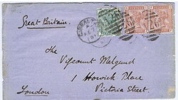 1881 cover to London with a ½d and pair 1d's tied by GIBRALTAR FE 7 ...