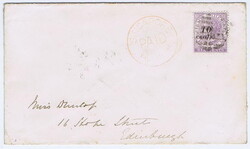 1881 cover to Edinburgh with a 10 cents on 6c lightly tied by a ...