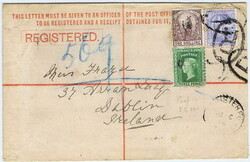 1894 3d registered envelope to Dublin, Ireland, with a 1/-, 2½d & 3d ...