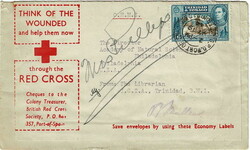 1944 envelope with a Red Cross Economy label ‘THINK OF THE WOUNDED ...