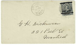1897 cover to Montreal with a ONE CENT on 3c provisional (SG 82) tied ...