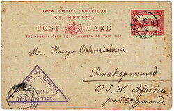 1902 1d St Helena postal card to Swakopmund, South West Africa, ...