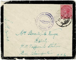1902 censored mourning envelope to Kaffir River Station with a 1a ...