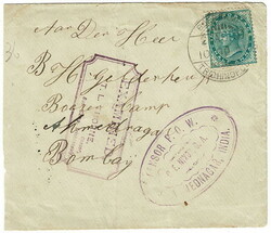 1901 censored inter camp cover from a P.O.W.in Trichinopoly to ...